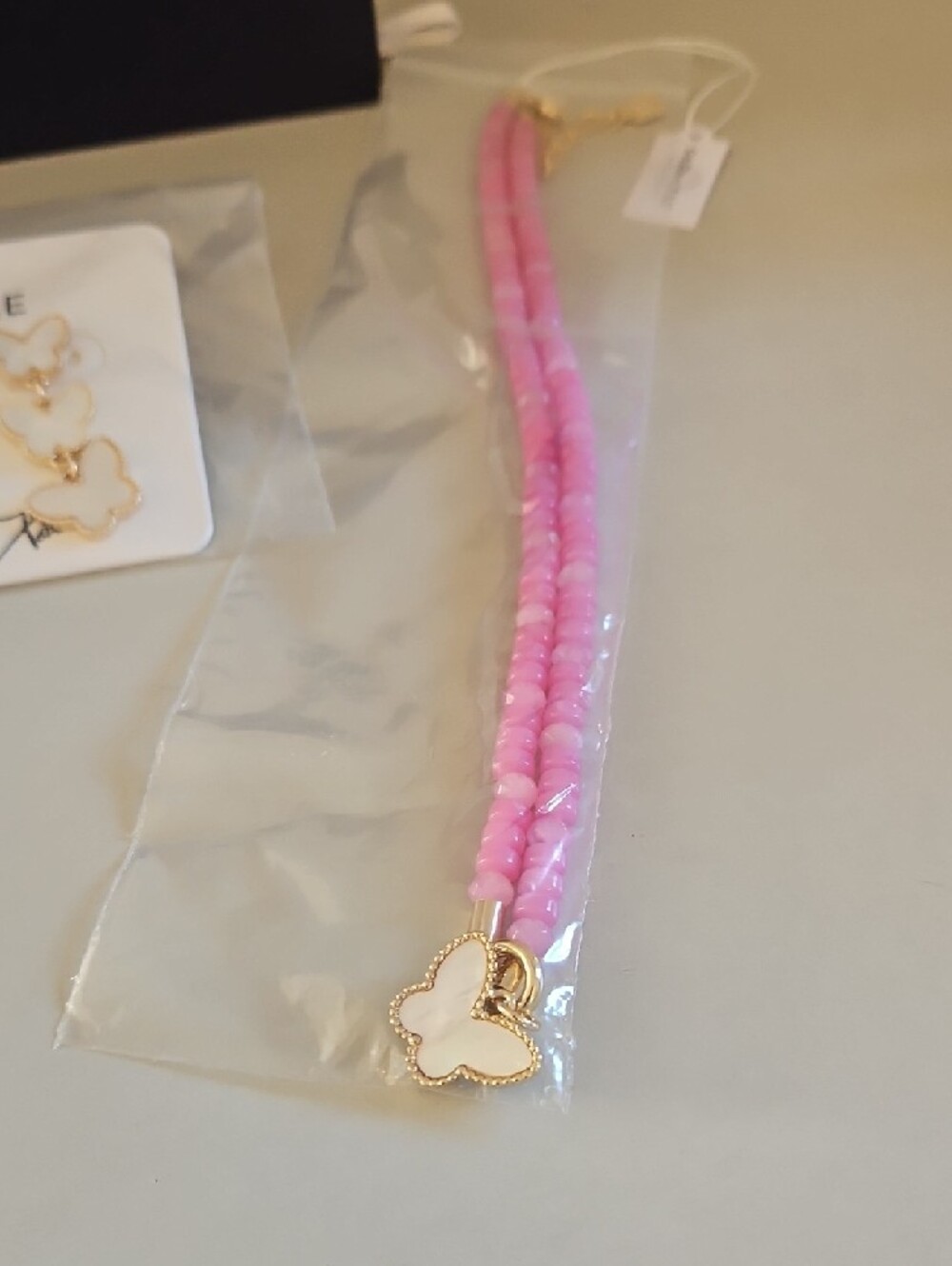 Park Lane Pink Beaded Butterfly Necklace & Earrings Set with Gold Accents - Picture 3 of 3
